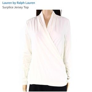 Ralph Lauren cotton jersey faux wrap top L cream